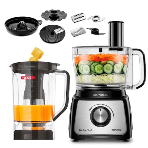 Multiprocessador de Alimentos Mondial Turbo Chef 9 em 1 MPN-01-BF 2 Velocidades + Pulsar 1000 W